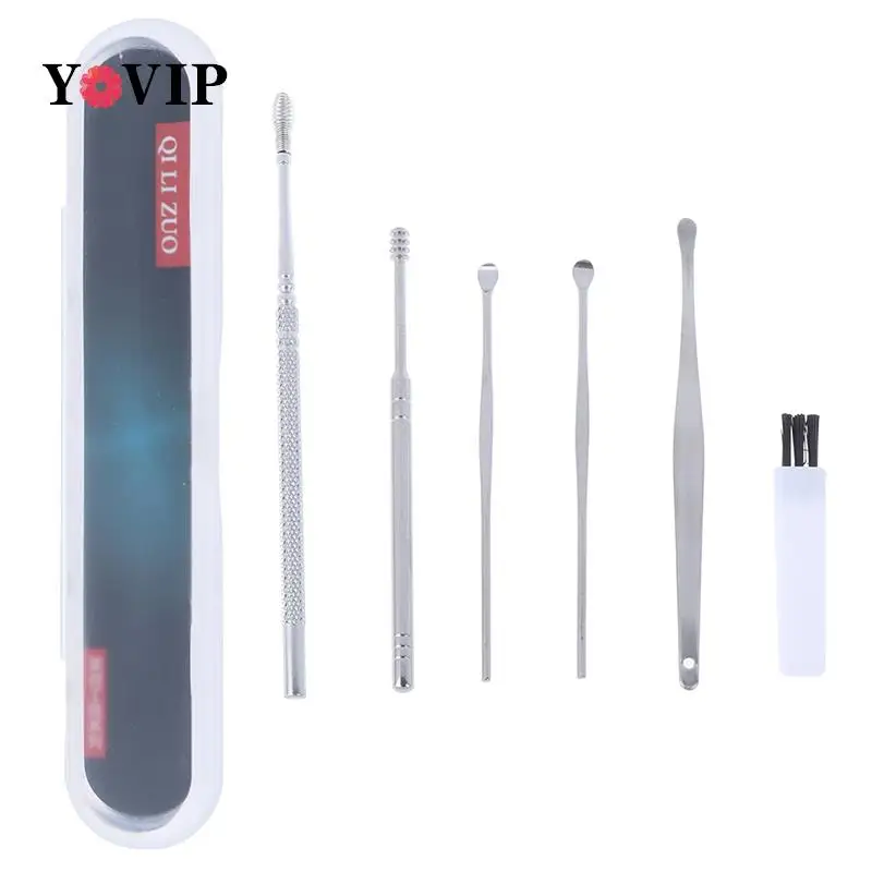 

6Pcs/set Ear Pick Set Stainless Steel Earpick Ear Wax Curette Remover Ear Cleaner Spoon Spiral Ear Clean Tool With Case