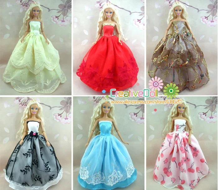 15 items = 5 Wedding Dress Princess Gown +5Pairs Shoes + 5 accessory Clothes For Barbie Doll baby girl birthday gift