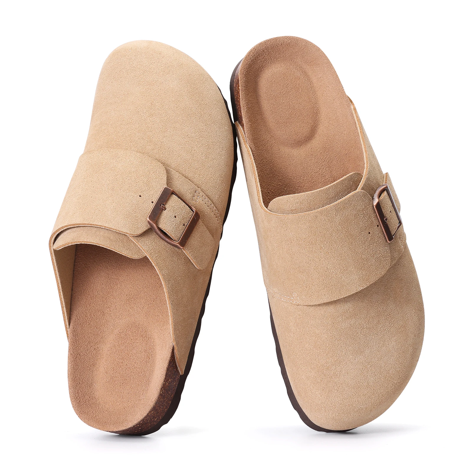 Women's Cork Clogs Cow Suede Mules With Arch Support For Women_voghion.com