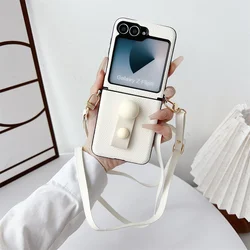 Candy Colours Long Lanyard Phone Case with Bracelet & Spherical Stand Cover for Samsung Z Flip4 (White)