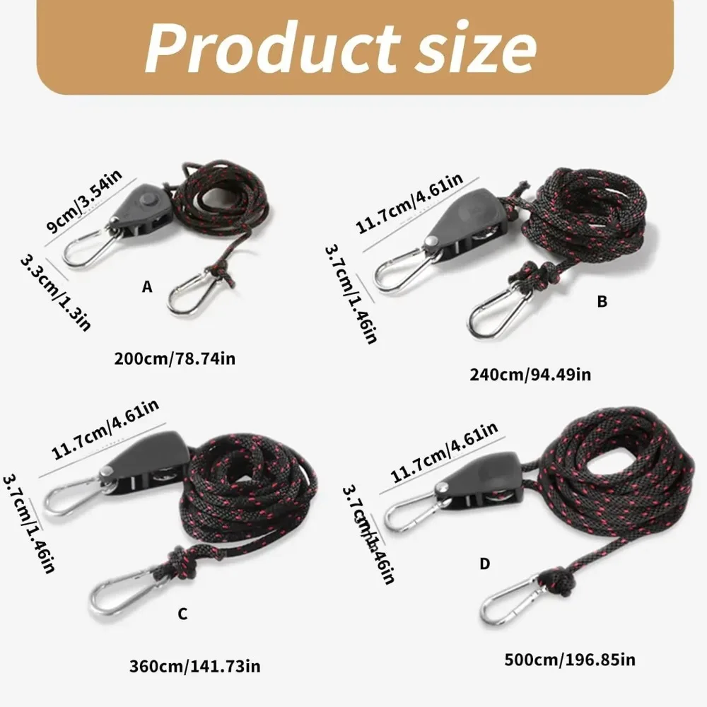Outdoor Camping Tent Tie Down Rope Heavy Duty Tightener Fastening Wind Rope Buckle Pulley Ratchet Awning Rope Hook Adjustable 5