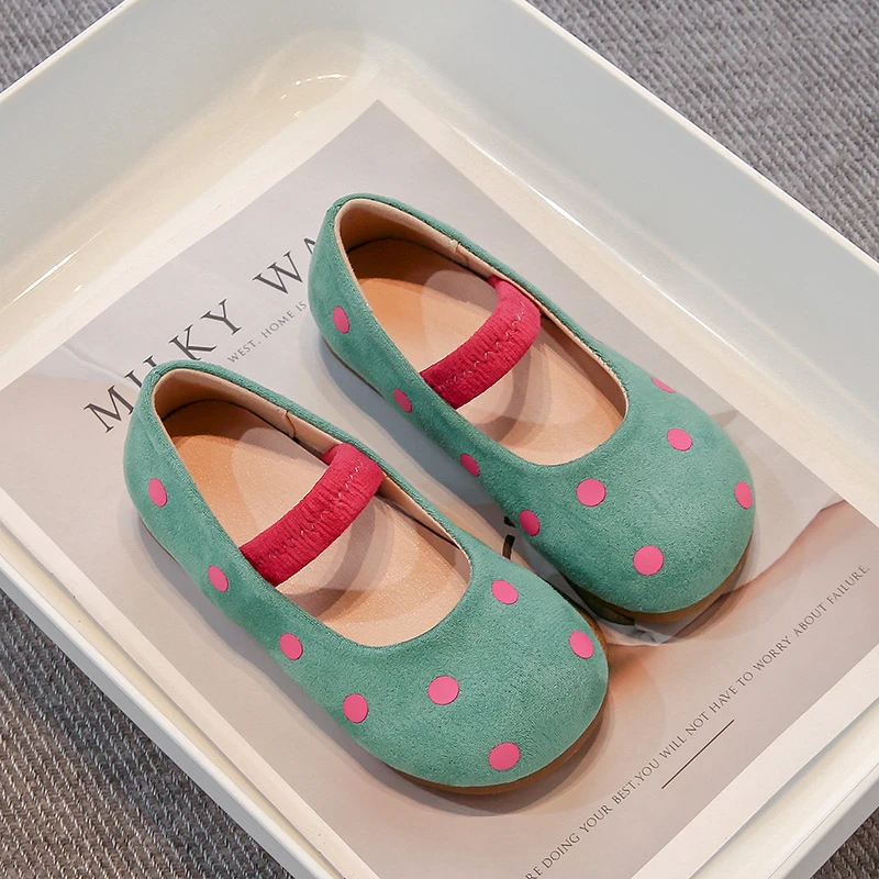 Girl's Princess Shoes Polka Dots Colorful Elastic Band Children Ballet Flats Spring Shallow Leisure Spring Kids Shoe 23-36