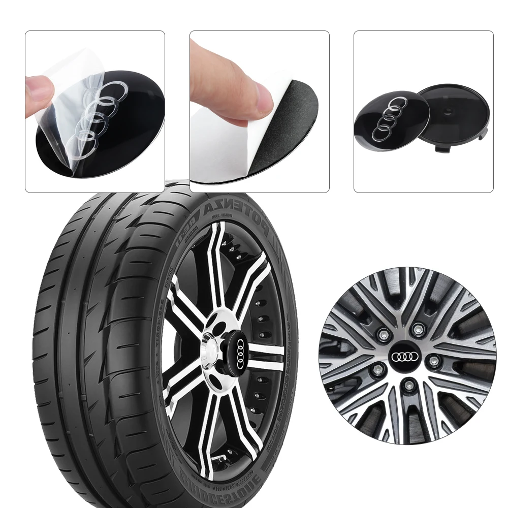 56/60/65/68mm 4PC Car Wheel Center Cap Decorative Decal Accessories Audi SLINE RS A1 A2 A3 A4 A5 A8 Q1 Q2 Q3 Q4 TT S QUATTRO wheel hub caps