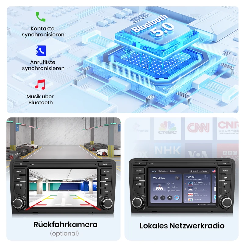Radio para Auto Junsun de 7 Pulgadas con Android 15 para Audi A3 8P S3 2003-2012, Inalámbrico para Apple CarPlay, Pantalla Táctil IPS, Reproductor Multimedia Estéreo, Sistema Inteligente para Auto, Unidad Principal Autoradio 2 Din, Navegación GPS, BT, 4G, WIFI, 8 Núcleos, FM, DSP, RDS, SWC, DAB+ 5
