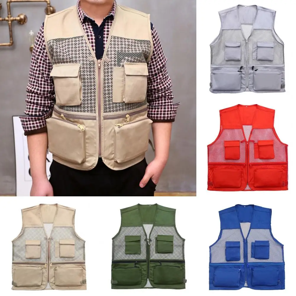 Heren Outdoor Vissen Vest, Lichtgewicht Ademende Fotografie Vesten, Multi Zakken Camping Jacht Gilet Vest,Geel,S