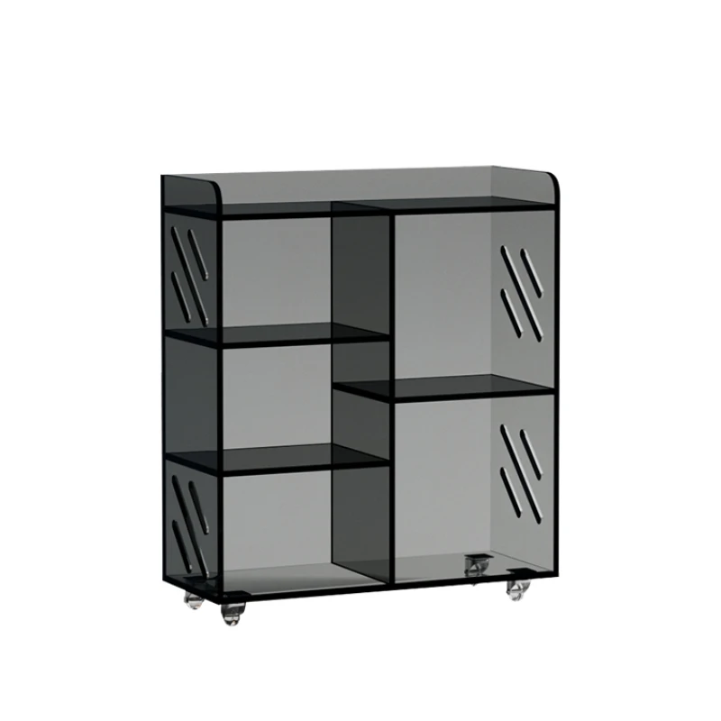 

PQF Acrylic Mobile Bookshelf with Wheels Trolley Rack Floor Storage Rack