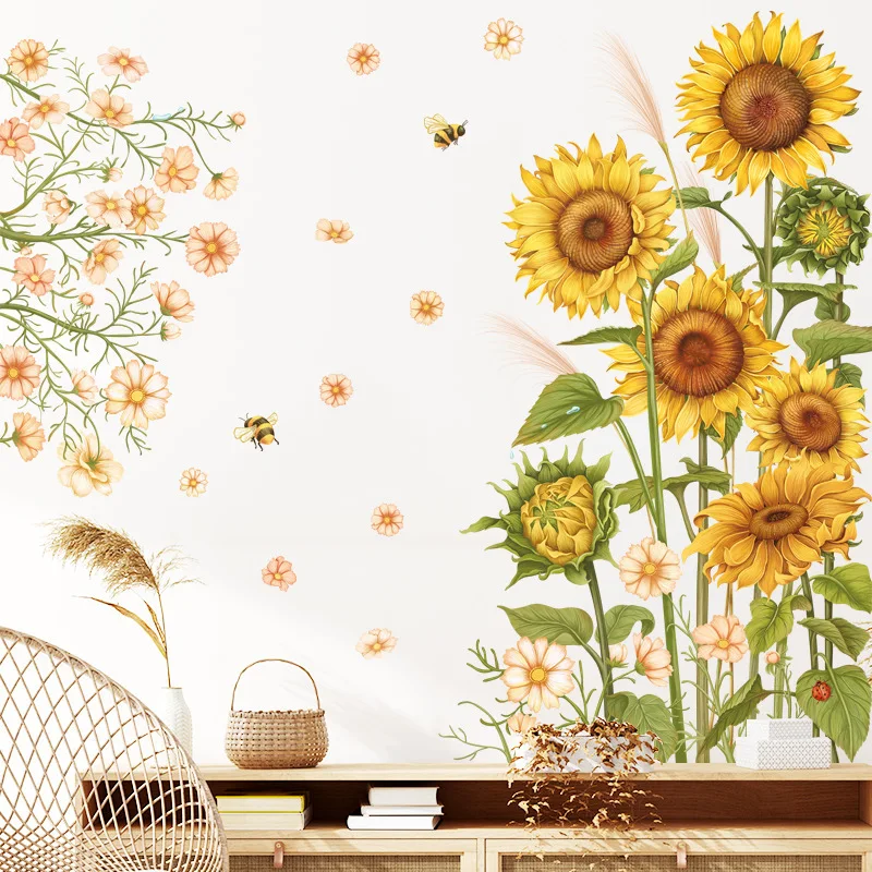 

Sunflower Background Wall Stickers Living Room Bedroom Children's Room Corridor Decorative Wall Decals Anime Sticker Home Decor