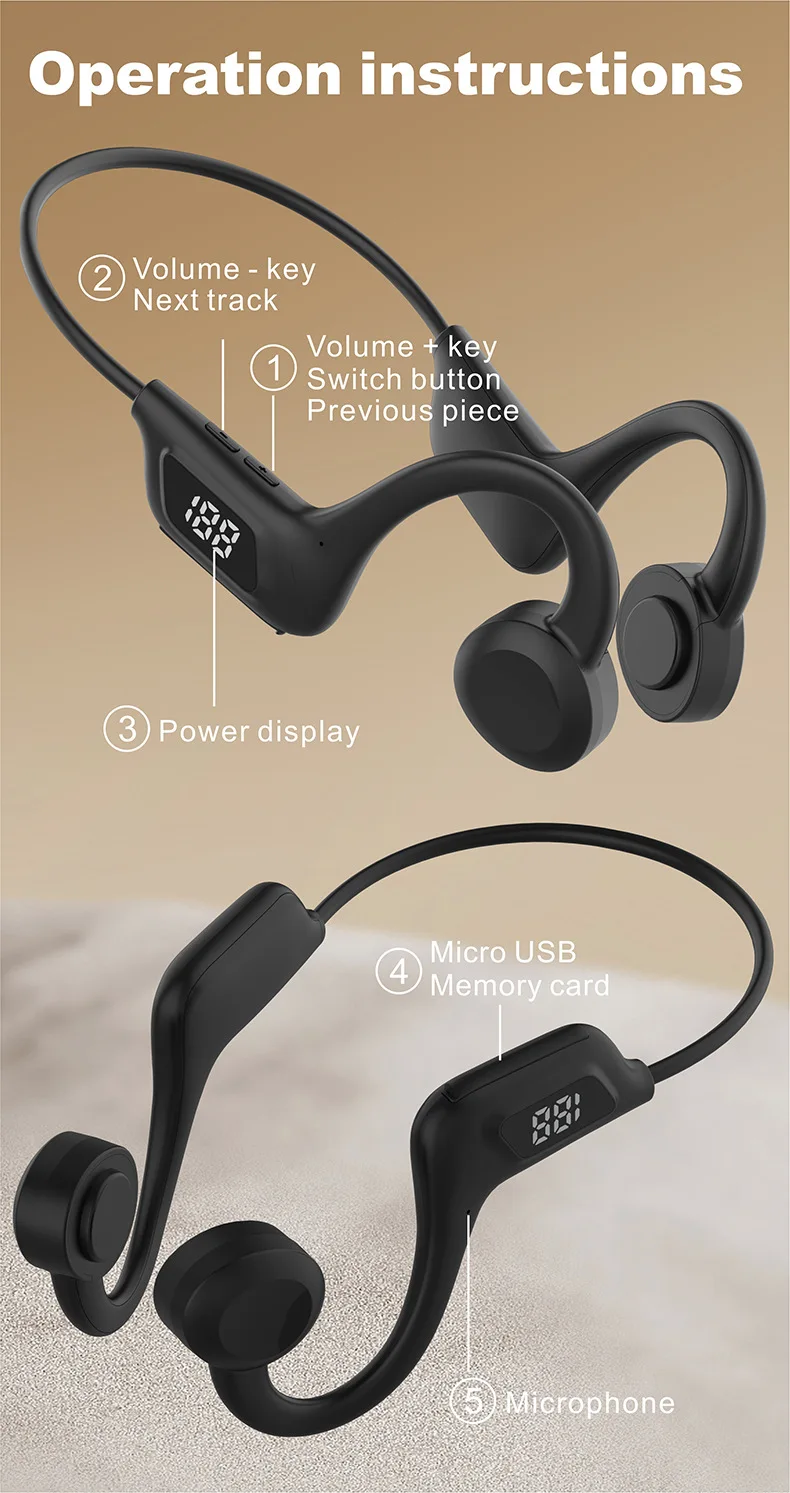 Casque Conduction Osseuse 360 °, Écouteur Bluetooth Sport sans Fil, étanche, antibruit Oreilles