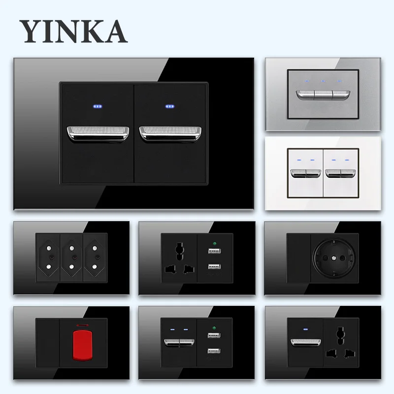 Yinka-tomada de Parede com Dual Usb Tomada Elétrica Vidro Temperado Padrão Brasil Tomada Elétrica do Interruptor 20a 118interruptor de Parede Interruptor Liga Desliga