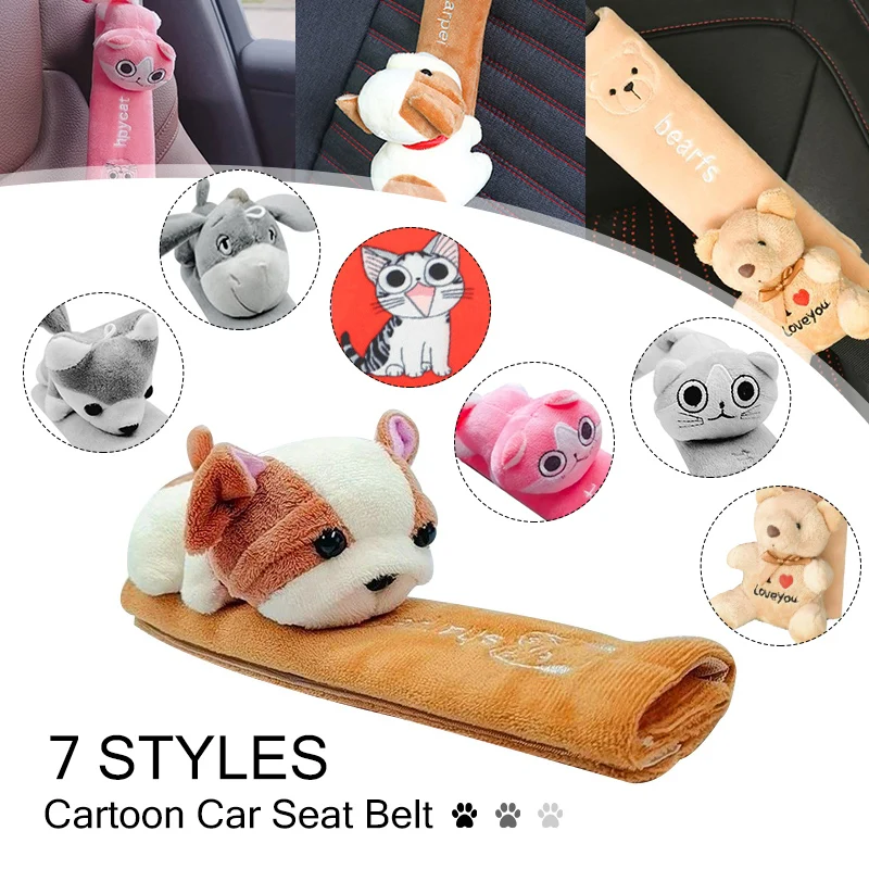 Cute Cartoon Car Seatbelt Cover Seat Belt Harness Cushion Shoulder Strap Protector Pad for Children/ Kids Toy animal Ornaments seat belt covers