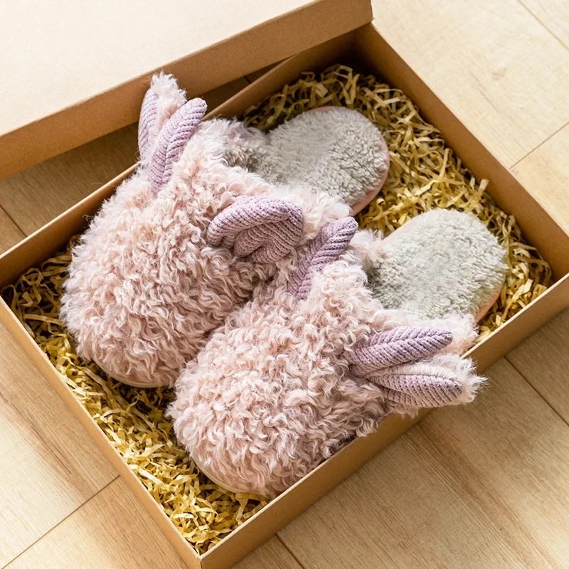 New Fashion Winter Cotton Home Slippers for Women Plush Warm Cozy Furry Shoes Couple Indoor Footwear Cute Fluffy Slippers