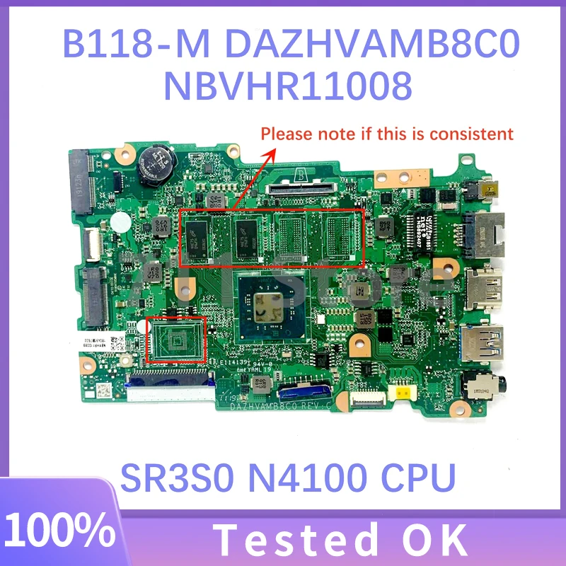 Материнская Плата ЦП DAZHVAMB8C0 NBVHR11008 с SR3S0 N4100 для Acer TravelMate B118