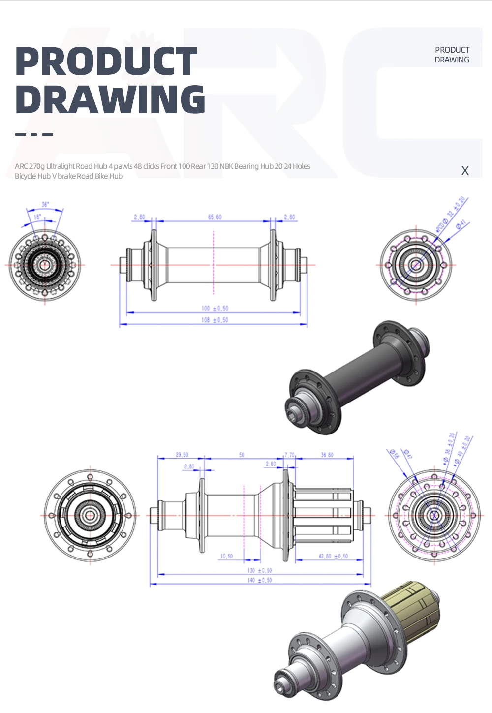 ARC 270g Rennradnabe 1:1 2:1 vorne 20 Löcher hinten 24 Löcher Rennradnabe aus Aluminiumlegierung 4 Sperrklinken abgedichtete Lagernabe für 8 9 10 11 V – Detail 2