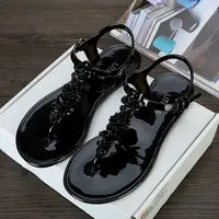 Sandals for Woman with Low Heels Summer 2025 Black Women's Shoes Plastic Footwear Flip-flops Beach Pvc New Breathable Fashion H - Image 2