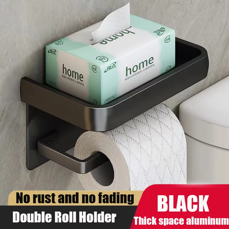 Aluminum Alloy Wall Mount Toilet Roll Paper Holder WC Storage Organizer Phone Shelf Holder Bathroom Accessories 5