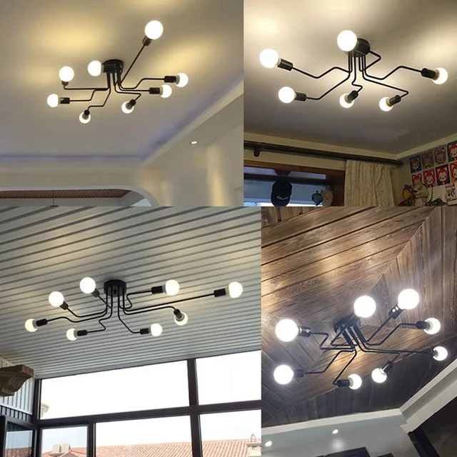 Többszörös Rúd Kovácsoltvas Csillár A Nappali Vintage Lámpái Ipari Tetőtér Északi Otthoni Világítótestek - Image 6