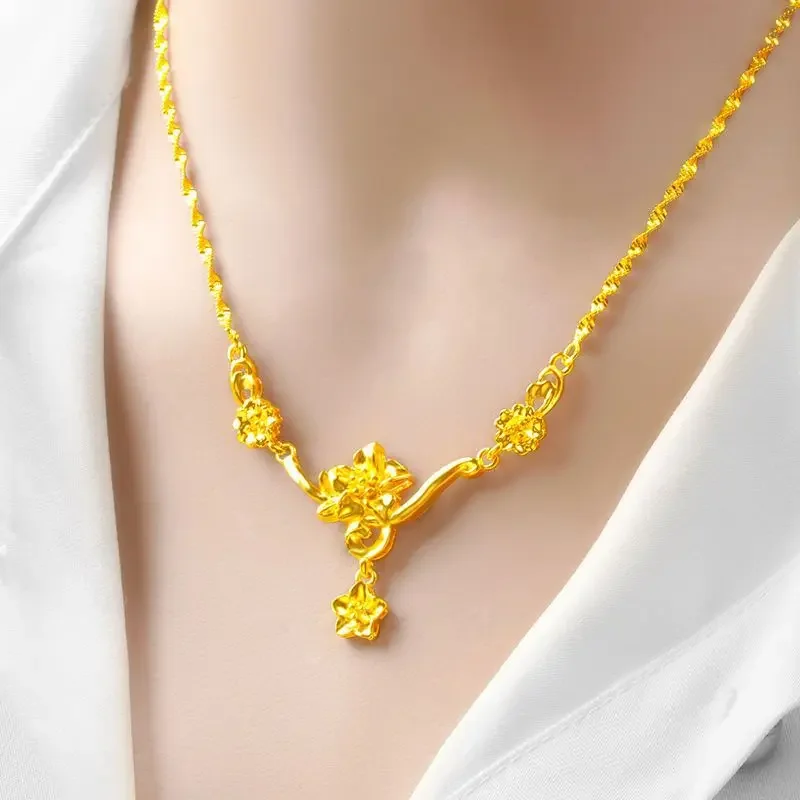 S76f0a218e2fe41ebb5b082e4a4198da4T Classic 18 KT Women's Gold Color Flower Instagram Necklace Chain for Women's Wedding Birthday Necklace Jewelry Accessories Gifts Mallzona