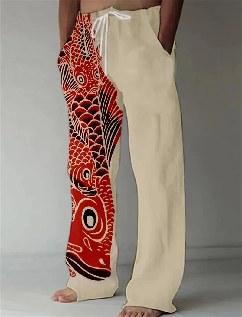 Summer Men's Thin Ink Animal Cat Comfortable Wide Leg Pants Fashion Comfortable Striped Women's Thin Pants Hot Sale Men's Casual
