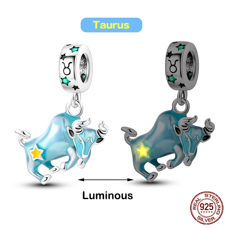 Charms-Anhänger aus 925er-Sterlingsilber mit Leo-Waage, zwölf Sternbildern, im Dunkeln leuchtend, passend für Qikaola-Original-Armbänder, DIY-Schmuck – Detail 20