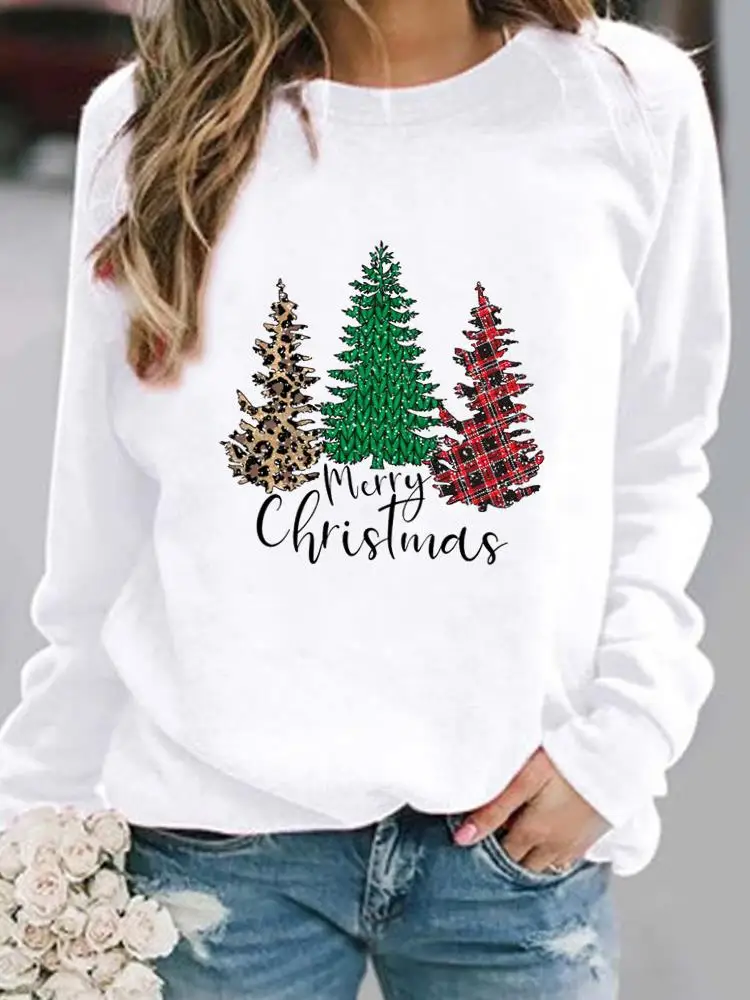 

Plaid Tree Trend Cute O-neck Pullovers Holiday Merry Christmas Clothing New Year Women Casual Graphic Ladies Fleece Sweatshirts