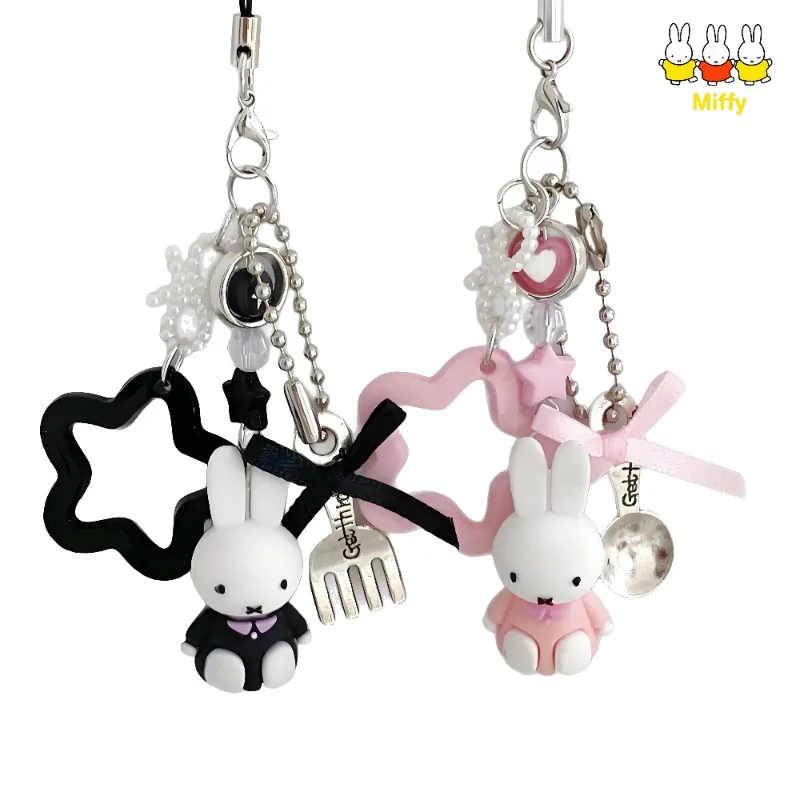 Kawaii Anime Miffy Keychain Kawaii Anime Miffy Keychain Cartoon Little Rabbit Retro Creative Keychain Bag Y2K Punk Style Star Accessory Girl Gift