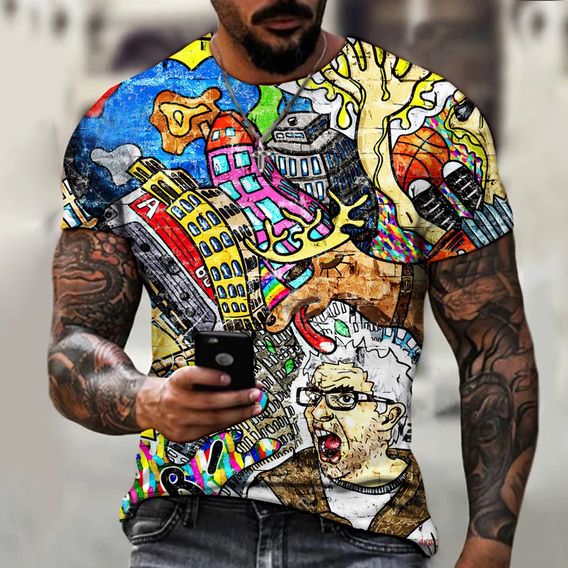

Summer Brand Men's Short Sleeve, Funny, Humorous Cartoon, 3D Printing Men's T-shirt, Cute Fashion Streetwear