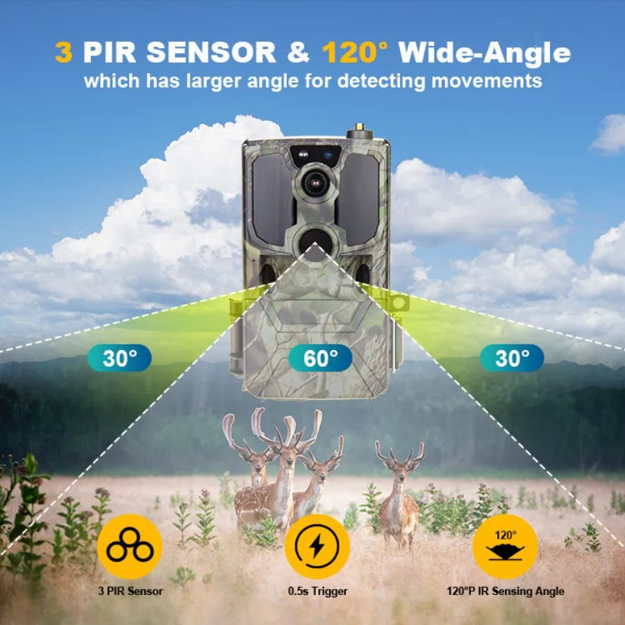 4G LTE, videocamera cellulare per la fauna selvatica HD da 2,7K, trappole fotografiche con visualizzazione dal vivo, archiviazione nel cloud, impostazione dell'app per la sicurezza domestica - immagine 4
