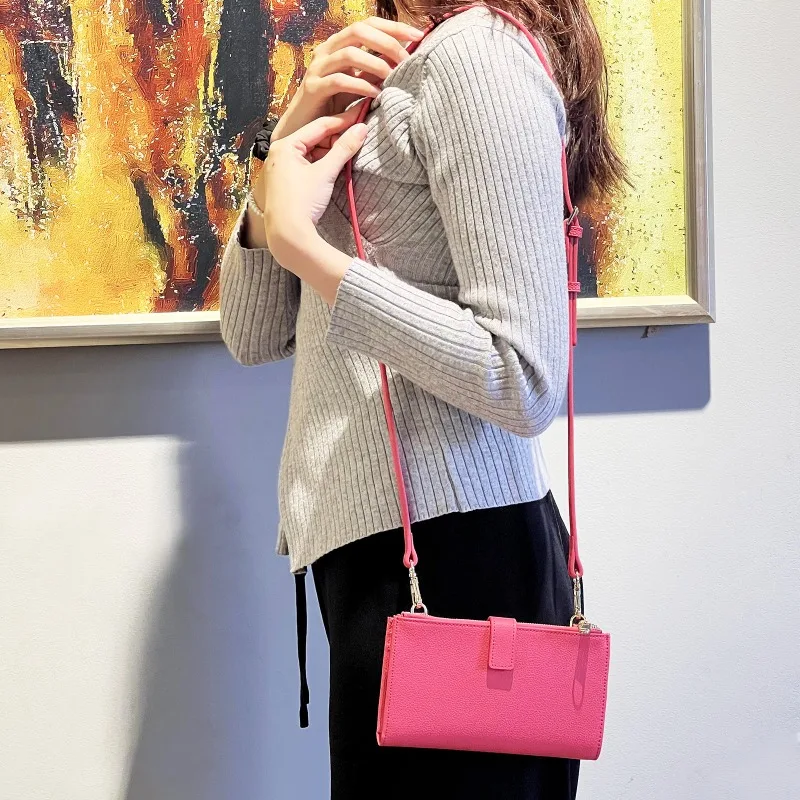 New luxury simplicity advanced sense lychee leather Women's bag long messenger bag clip wallet