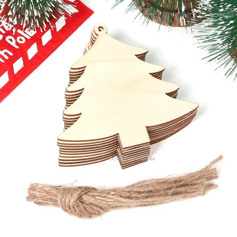 100-10PCS Christmas Wooden Ornaments Unfinished DIY Christmas Crafts for Xmas Tree Pendant Ornaments 2024 Navidad New Year Decor