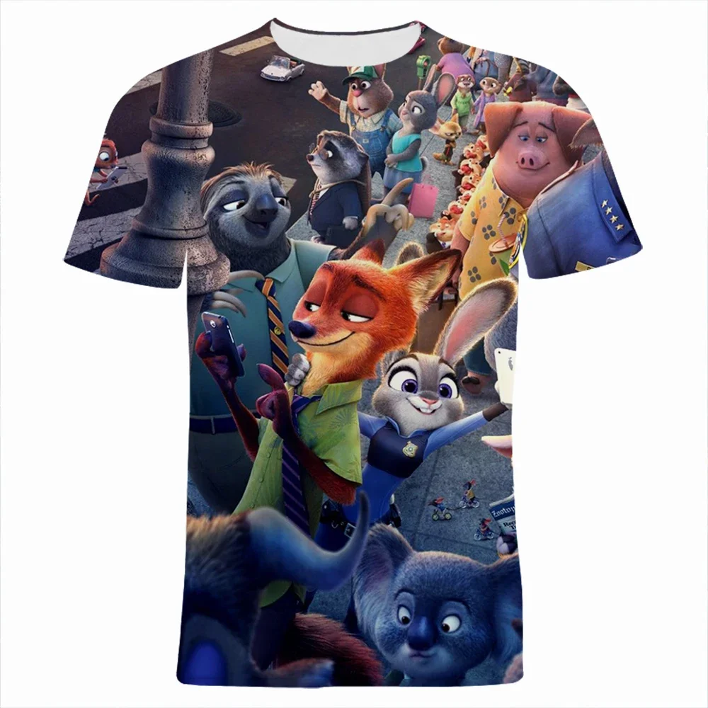2024 Disney Zootopia 3D Print T Shirt For Men Summer Children Tee Shirts Short Sleeve Cartoon Anime Clothes Children