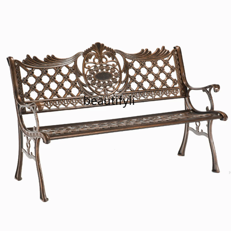 

Outdoor Park Chair Armchair Wrought Iron Cast Aluminum Rest Bench Courtyard Garden Square Seat Three-Person Anti-Corrosion Bench