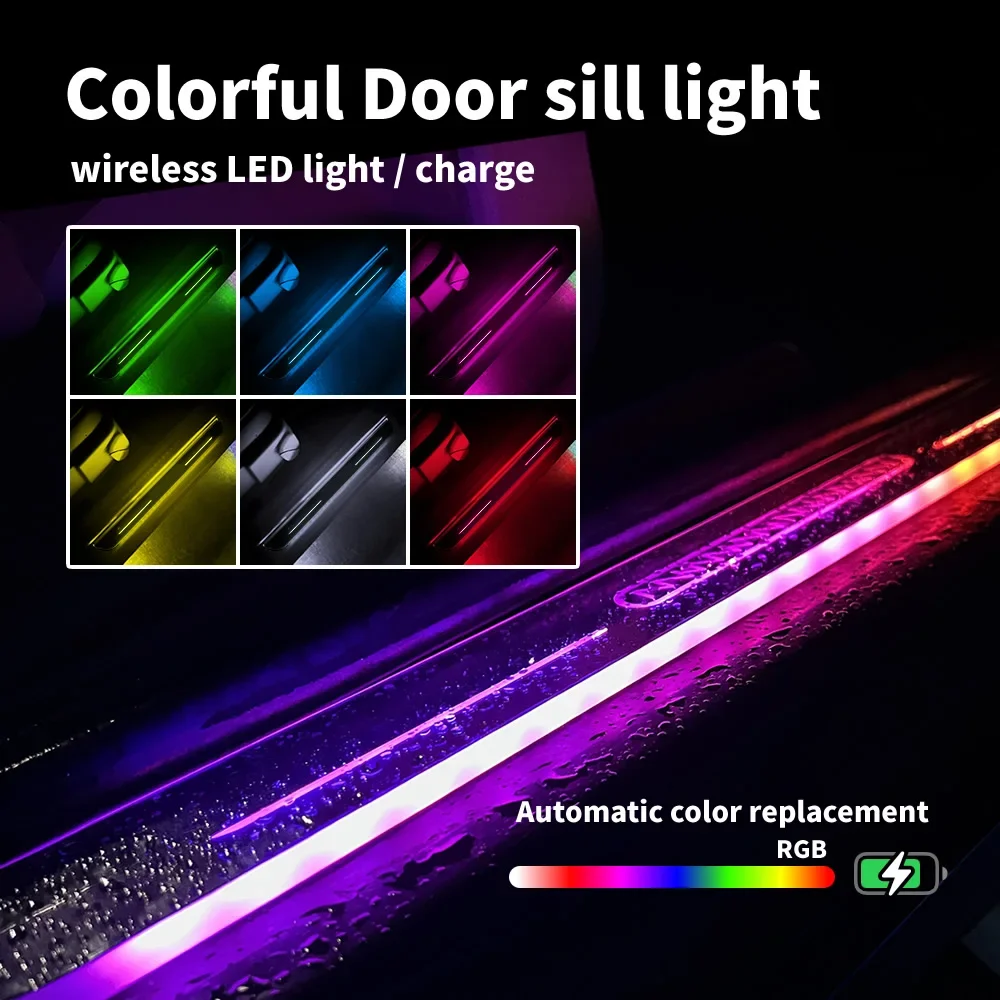 

Wiring Free LED Car Door Sill Lights RGB Car Pedal Pathway Light USB Wireless Neon Car Door Welcome Courtesy Decorative Lights