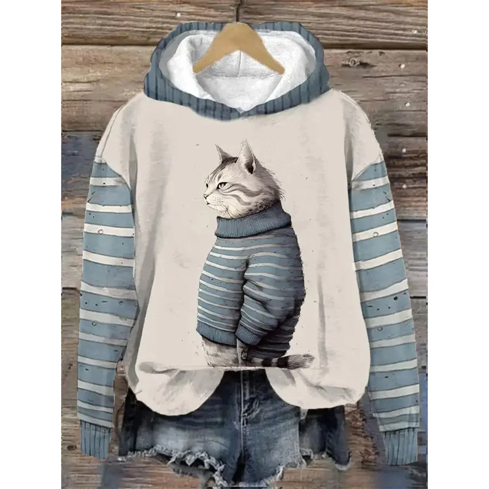 

Kawaii Cat Sweatshirt Hoodies For Women Autumn Long Sleeve Top Fashion Casual Pullover 3d Animal Print Oversized Female Clothing