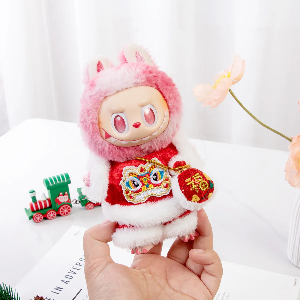 For 15/17cm Labubu handmade doll clothes New Year's Yellow Red Lion Lucky Bag Pants 3pcs/set For labubu doll outfit Accessories 5
