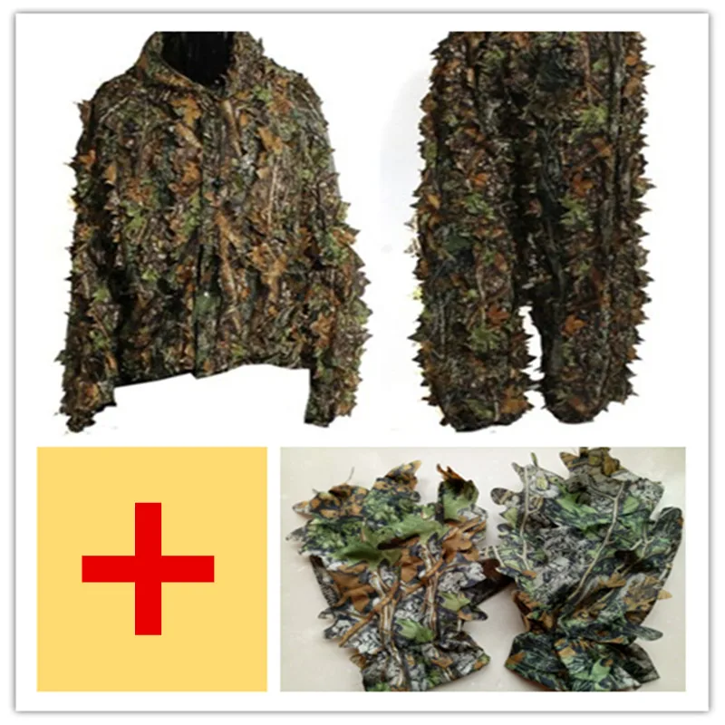 Ghillie Suit Hunting Outdoor CS Tactical Combat Clothes Set Adult 3D Leaves Bionic Camouflage Jacket Pants Glove ghillie suit