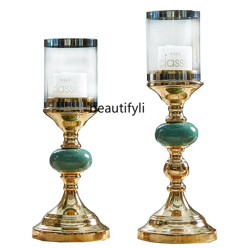 

zq Golden Candle Holder Ice Crack Ceramic Candlelight Dinner Props Euro Dining Table Living Room Hallway Decoration