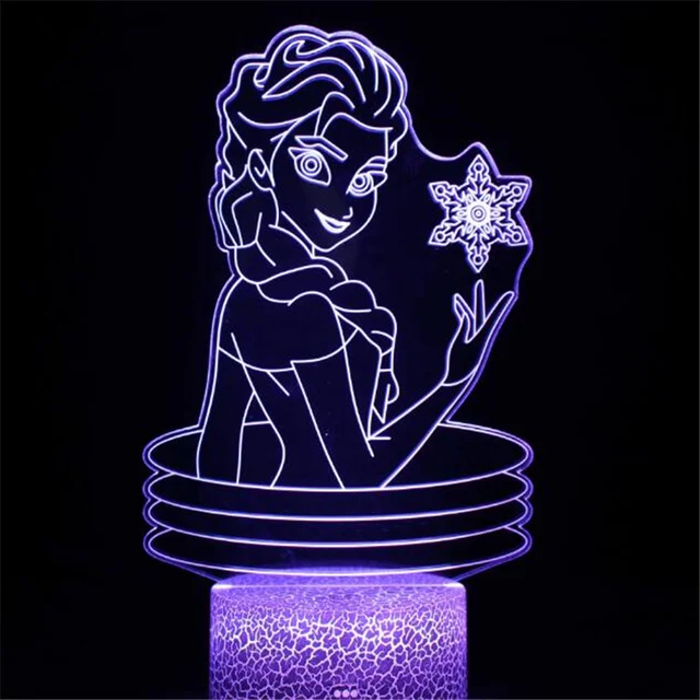 Disney Cartoon 3D Night Light Frozen Princess Acrylic LED Illusion Lamp For Children Bedroom Decortion Touch Table Lamp Kid Gift 2