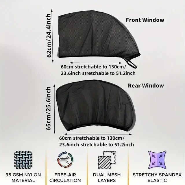 Ensemble de rideaux pare-soleil et anti-moustiques pour fenêtre complète de voiture, 4 pièces, rideaux universels pour voiture, accessoires pratiques 4