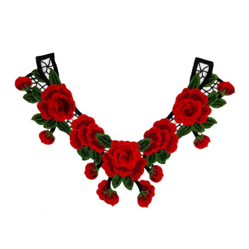 Flower Clothes Patch V-Shaped Hollow Out Collar Applique DIY Embroidered Flower Leaves Applique Trim Patch Clothing Accessories
