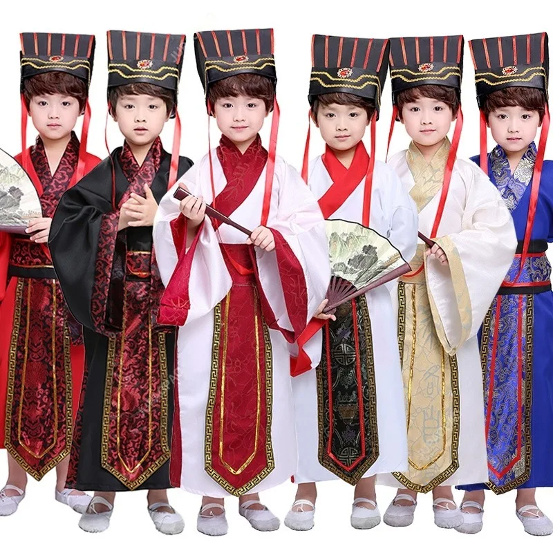 

Hanfu Boys Performance Clothes Men Ancient Clothes Chinese Traditional Style Children's Stage Costume Cosplay Black Red White