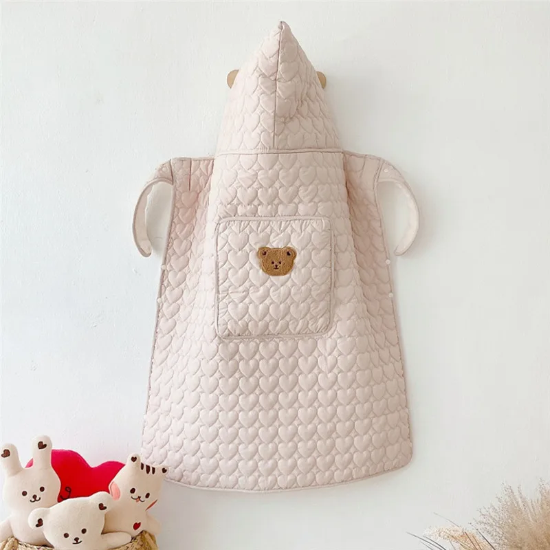 Universal Baby Stroller Accessories 2-in-1 Windproof Cover Cute Bear Thick Warm Cover Blanket Infant Outing Stroller Blanket