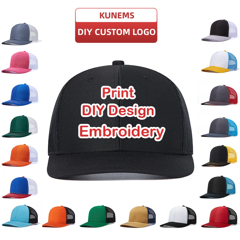KUNEMS Embroidery Baseball Cap Men Women DIY Design Mesh Cap Print Hat Quality Truck Hat Unisex led fiber optic baseball cap