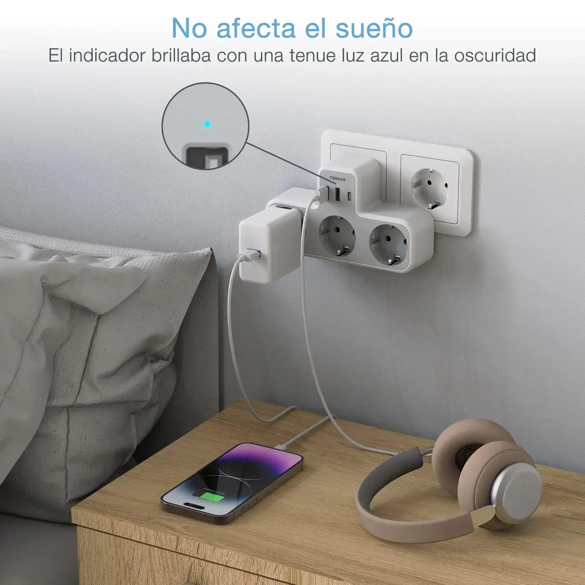 EU Wall Socket Extender 3 AC Outlets 3 USB Ports 5V 2.4A Power Strip Adapter Overload Protection for Home Office Power Strip Plug Adapter Electrical Socket Power Socket Power Plug Adapter Wall Socket Extender