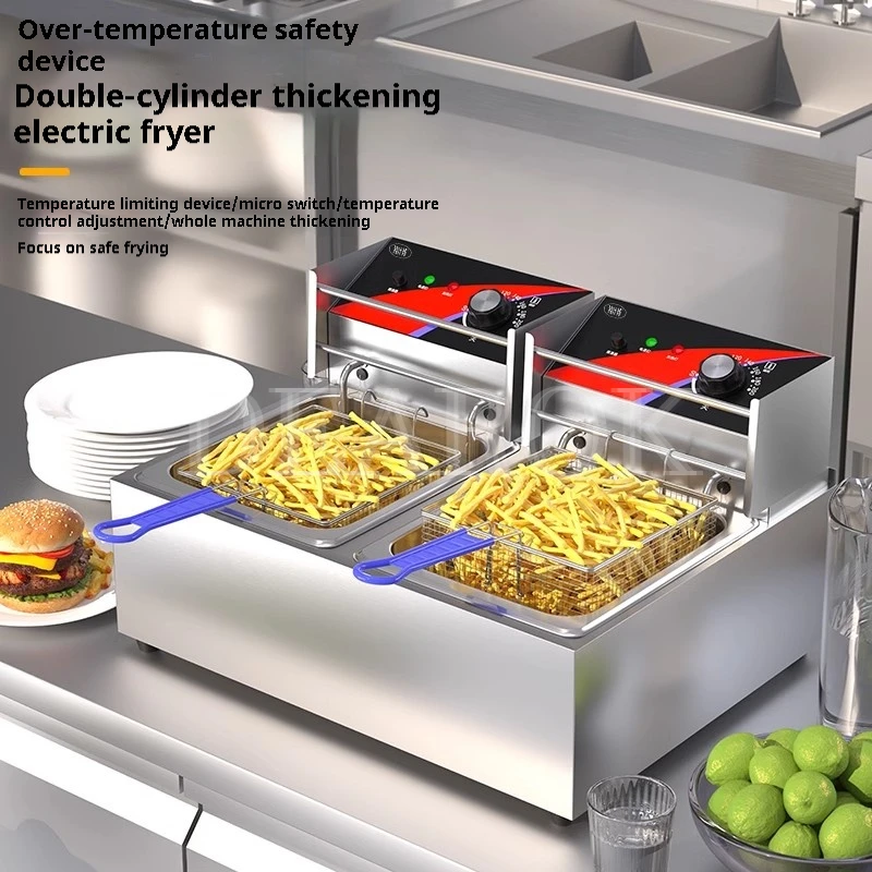 Electric Deep Fryer W/Dual Removable Tanks Commercial Countertop  Fryer for Chicken French Fries Frying Chips 5