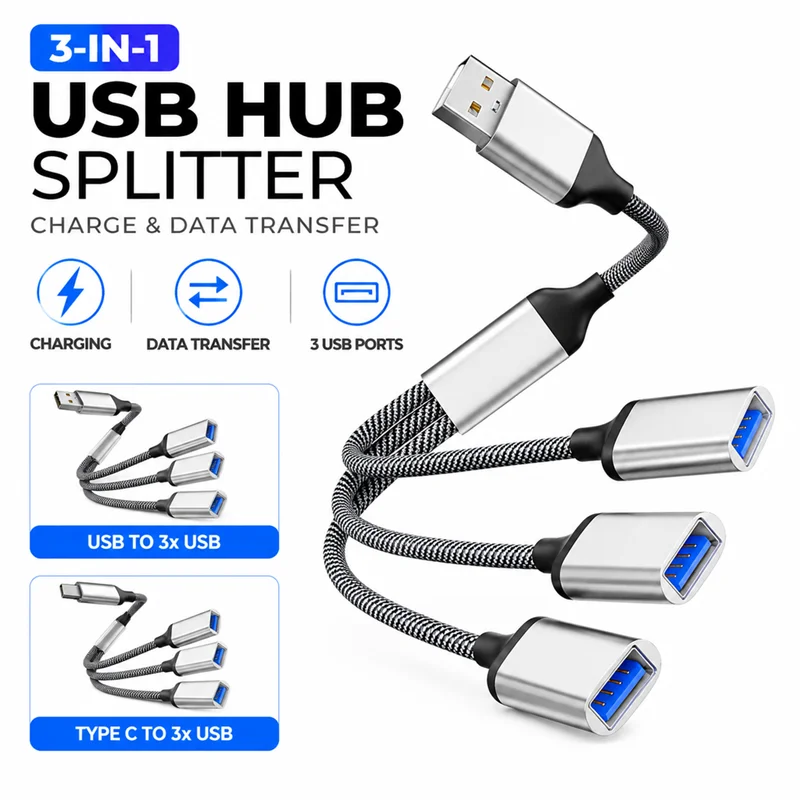 Multi-Port USB Hub with Fast Data Transfer and Charging Capabilities