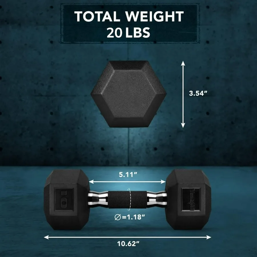 Rubber Grip Encased Hex Dumbbells – Hand Weights With Anti-Slip 10 LBS Pair/Set