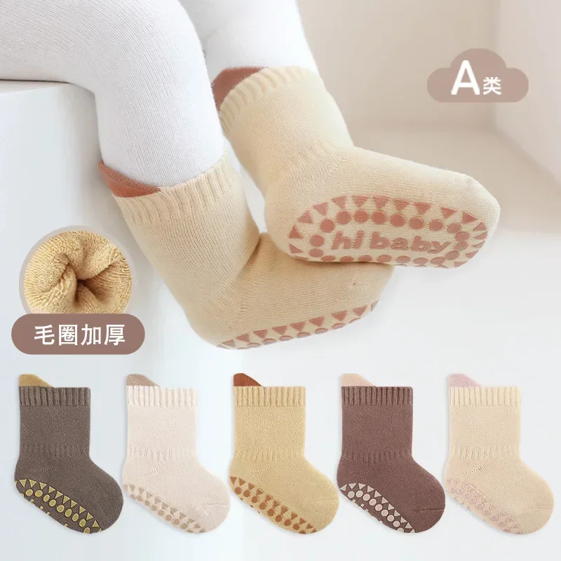 

3pairs/set Autumn Winter New Baby Girls Socks Warm Non slip Kids Soft Cotton baby Sock Kids 0-5 Years Thick FloorSocks