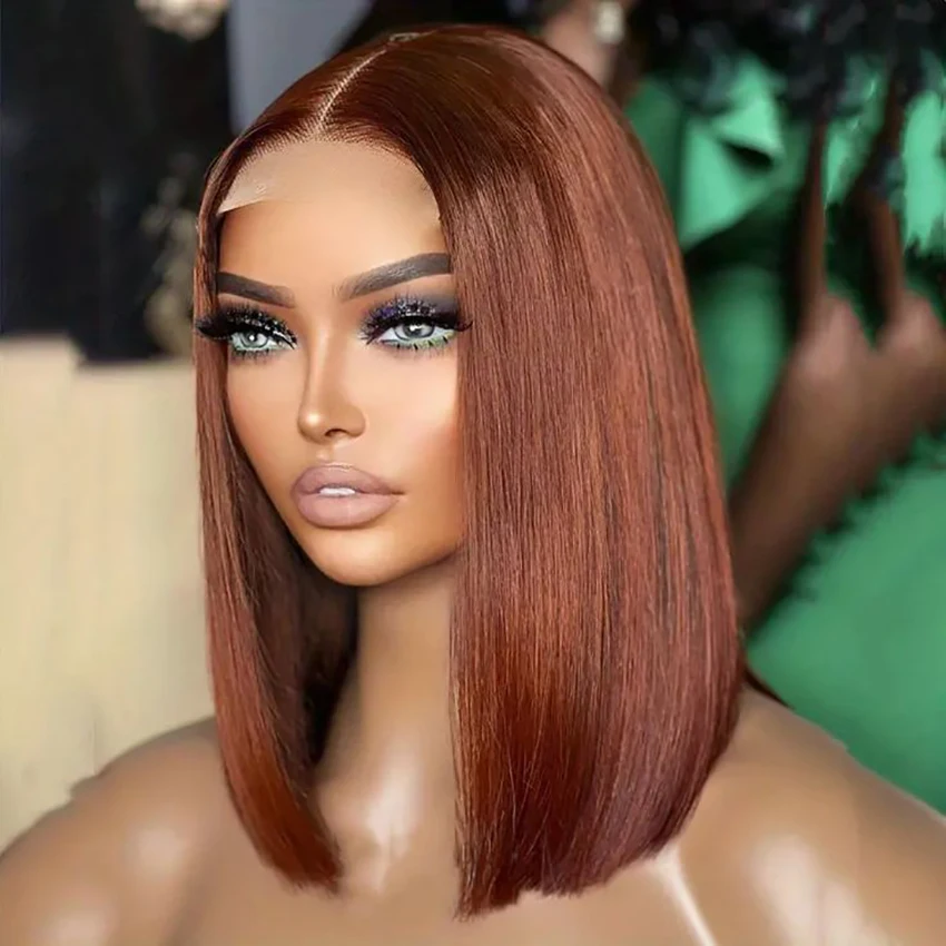 Bob 10 16 Inch reddish brown 13x4 Lace Front Human Hair straight 13x6 Lace Frontal Wig Brazilian 180 200 density For Women