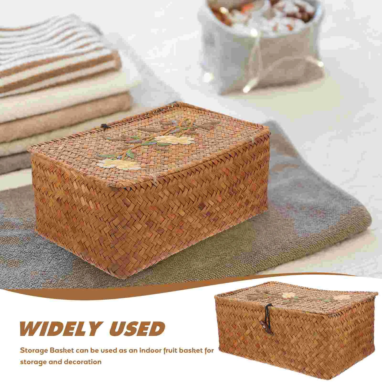 

Empty Rattan Gift Box Basket for Fruit Wedding Decor Lidded Sundries Holder Vintage