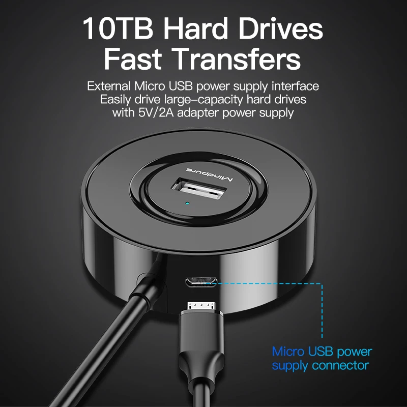 Mindpure USB 허브 2.0 허브 분배기 4 in 1, 하드 디스크 MacBook Pro 용 마이크로 USB 충전 전원 포함 LenovoLaptop PC USB 확장 포트